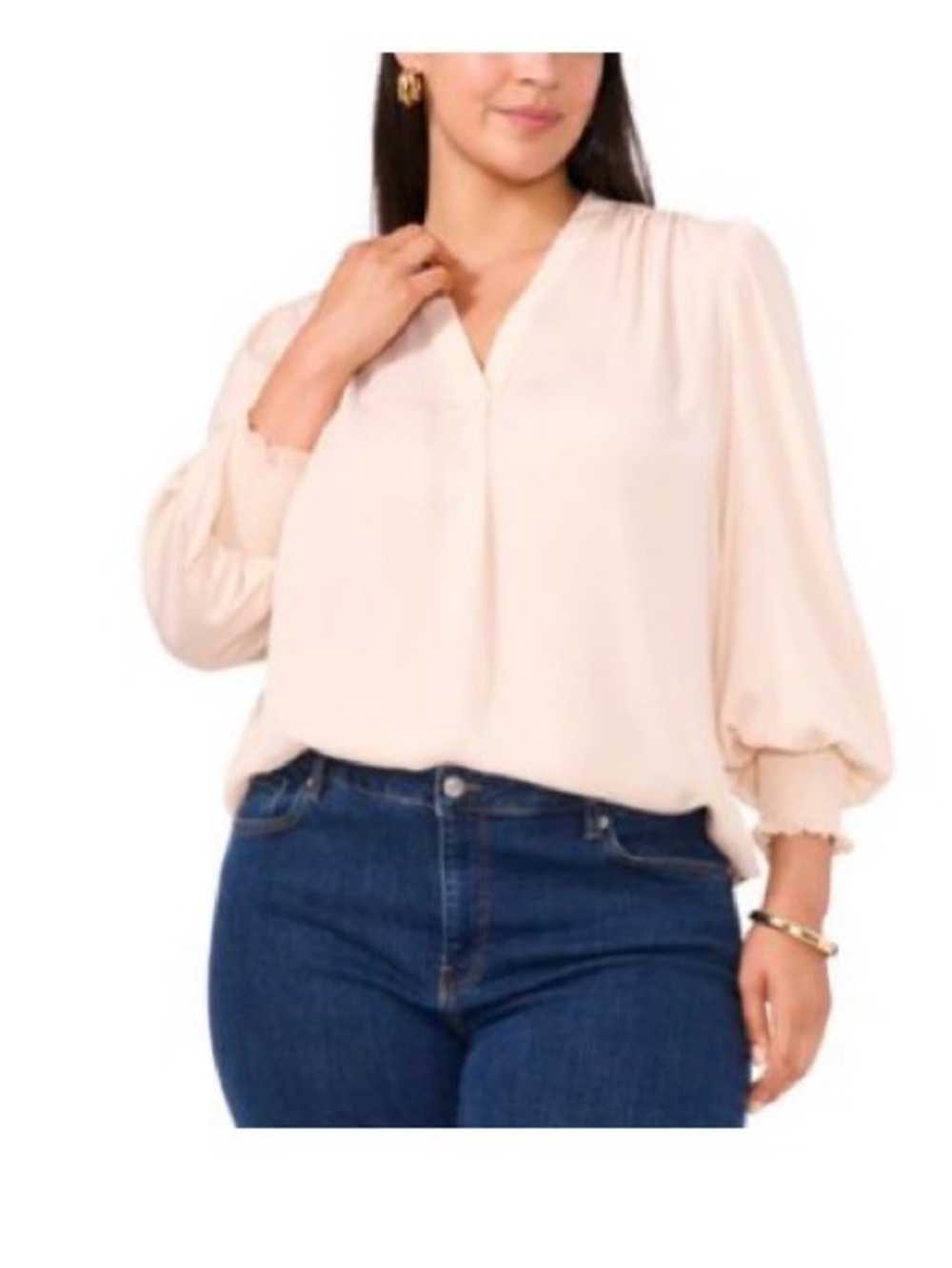 Vince Camuto Cream V-Neck Long Sleeve Blouse